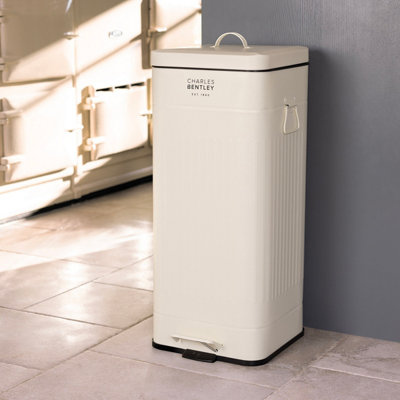 B&Q -  30L Steel Square Retro Kitchen Pedal Waste Bin Cream