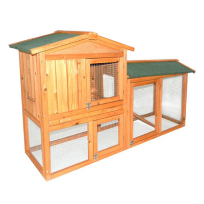 Charles Bentley Two Storey Guinea Pig / Pet Hutch With Run Natural Fsc Wood from B&Q