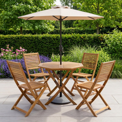 Charles Bentley Fsc Acacia Wooden Octagonal Table & Chairs 5Pc Set from B&Q