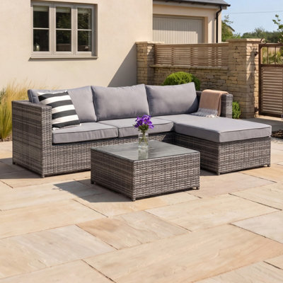 Charles Bentley L-Shaped 3 Seater Outdoor Rattan Furniture Lounge Set Grey