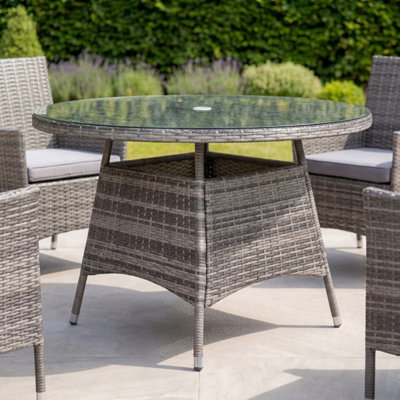 Charles Bentley 4 Seater Round Rattan Dining Table - Grey