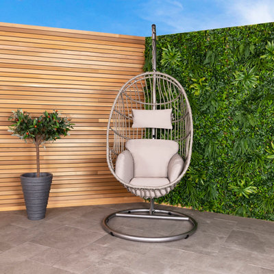 Charles Bentley Hanging Egg Shaped Rattan Swing Chair With CushionGrey