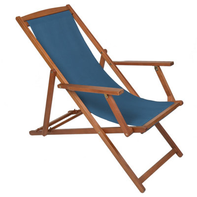 Charles Bentley Folding Fsc Eucalyptus Wooden Deck Chair Beach Sun Lounger Teal from B&Q