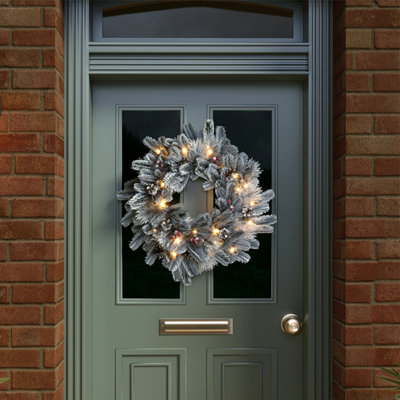 Charles Bentley Indoor Outdoor 60Cm Pre-Lit Red Berry & Pinecone Snowy Wreath from B&Q