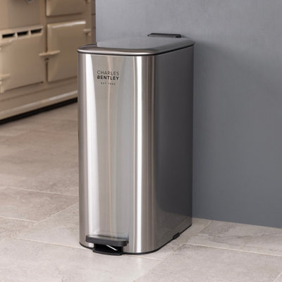 Charles Bentley 30L Slimline Rectangular Kitchen Pedal Bin Polished Steel - Steel - Image 5