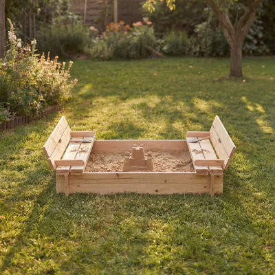 Charles Bentley Unisex Beige Children's Wooden Sandpit With Fold-Down Benches In Large - Image 4
