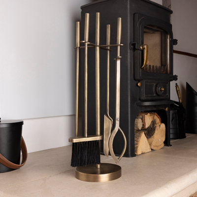Charles Bentley Chestnut Fireside Companion Set With Stand Poker Shovel Brush Tongs Tool Stand from B&Q