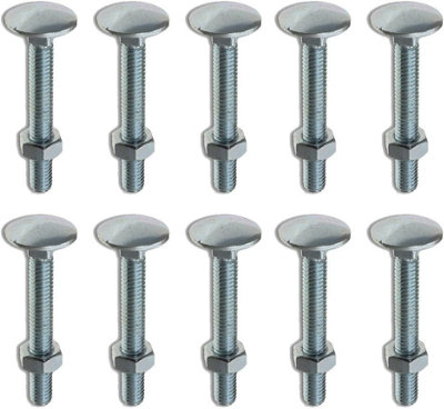 B&Q -  M12 X 140mm Cup Square Coach Bolt Zinc-Plated Steel Fixing With Nuts Pack Of 10
