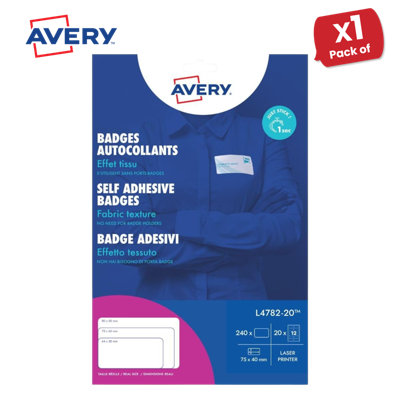 Avery L4782-20 Self Adhesive Name Badges240 Per Pack 75 X 40 mm from B&Q