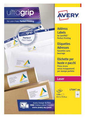 Avery PrintableCustomisable Address Mailing LabelsLaser Printers12 Labels Per A4 Sheet1200 LabelsUltragrip (L7164), from B&Q