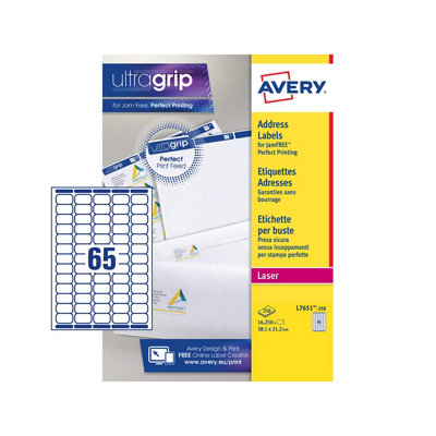 Avery PrintableCustomisable Mini Organising Return Address LabelsLaser Printers65 Labels Per A4 Sheet16250 Labels, from B&Q