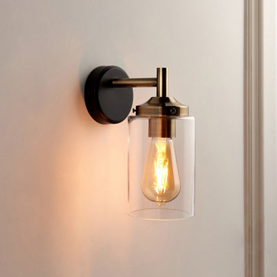 Edinburgh Matt Black Antique Brass Effect Wired Wall Light from B&Q
