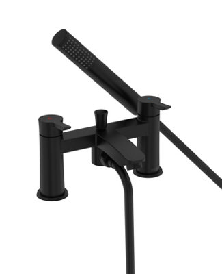 B&Q -  Apelo Deck Mounted Bath Shower Mixer Tap + Hose + Shower Head Black