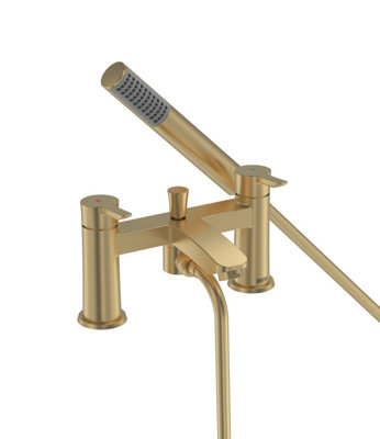 B&Q -  Apelo Deck Mounted Bath Shower Mixer Tap Hose Shower Head Brushed Brass
