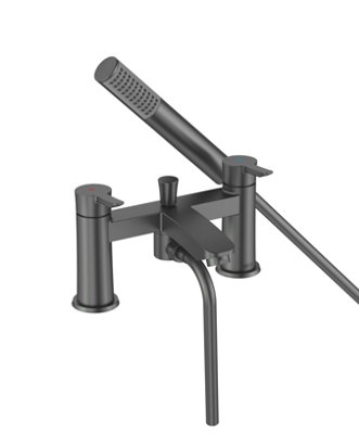 B&Q -  Apelo Deck Mounted Bath Shower Mixer Tap Hose Shower Head Gun Metal Grey