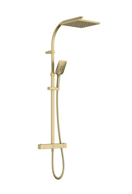 Bristan Qubo Safe Touch Thermostatic Rigid Riser Diverter Bar Shower Brushed Brass from B&Q