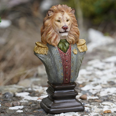 Burgess Lion Gentry Bust Resin Sculpture Home Garden Ornament Outdoor Admiral Decoration Jungle Animals Colonial Gift from B&Q
