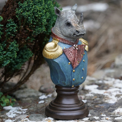 Burgess Rhino Gentry Bust Resin Sculpture Home Garden Ornament Statue Outdoor Admiral Decoration African Rhinoceros Gift from B&Q