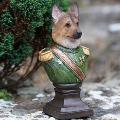 B&Q -  Alsatian Gentry Bust Resin Sculpture Home Puppy Dog Garden Ornament Outdoor German Shepherd Pet British Gift
