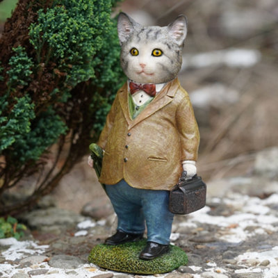 B&Q -  Tabby Cat Resin Sculpture Home Garden Kitten Statue Outdoor Animal Ornament British Pet Gift