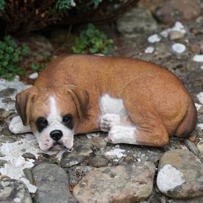 Burgess Sleeping Boxer Resin Sculpture Home Garden Puppy Dog Statue Outdoor Ornament British Pet Gift from B&Q