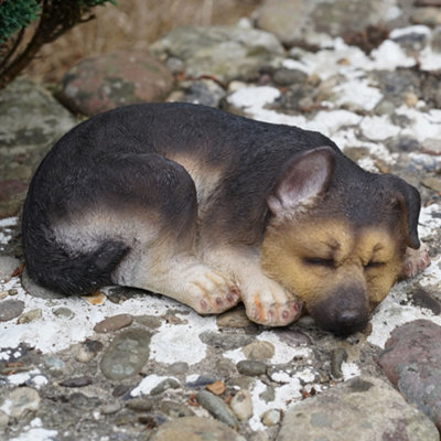 Burgess Sleeping Alsatian Resin Sculpture Home Garden Puppy Dog Statue Outdoor Ornament British Laying Pet Gift from B&Q