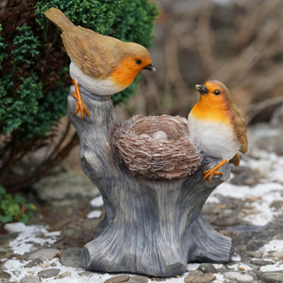 Burgess Nesting Robins Resin Statue Home Garden British Bird Sculpture Outdoor Ornament Robin Appears British Gift from B&Q