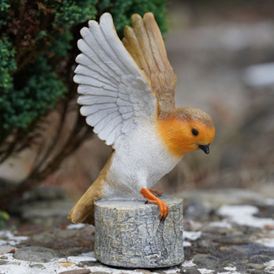 Burgess Winged Robin Resin Statue Home Garden British Bird Sculpture Outdoor Ornament Robins Appear British Gift from B&Q