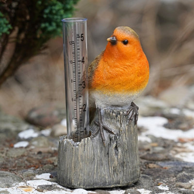 Burgess Robin Rain Gauge Resin Statue Home Garden British Bird Sculpture Outdoor Ornament Robins Appear Gift from B&Q
