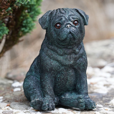 Burgess Sitting Pug Resin Puppy Dog Statue Bronze Finish Home Outdoor Garden Ornament Sculpture Vintage Style Pet Gift from B&Q