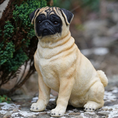 Burgess Blonde Pug Resin Dog Statue Home Garden Outdoor Sitting Puppy Ornament Sculpture British Pet Gift from B&Q