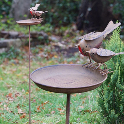 Burgess Xl Robin Birdbath Metal Garden Feeder Ornament British Bird Outdoor Statue Duo Robins Decoration Gift from B&Q
