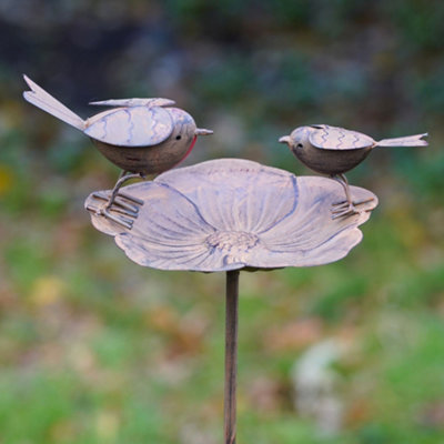 Burgess 121Cm Robin On Flower Birdbath Metal Garden Feeder Ornament British Bird Outdoor from B&Q