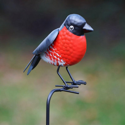 Burgess Bullfinch On Stick Metal Garden Ornament Stake Robin Bird Statue Tin Decoration British Bird Watcher Gardening Large Gift from B&Q