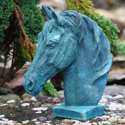 Burgess Cast Iron Horse Head Bust In Verdigris Antique Vintage Style Garden Ornament from B&Q