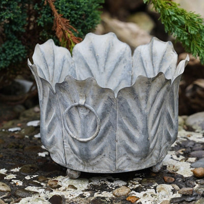Burgess Acanthus Planter Zinc Galvanised Metal Flower Pot Trough Floral Garden Ornament from B&Q