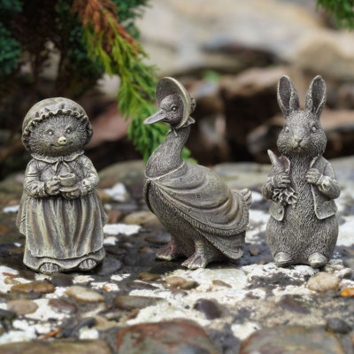 B&Q -  Set 3 Jemima Puddle Duck + Peter Rabbit + Mrs Tiggywinkle Resin Ornament Statue Home Garden Ornament Mini Sculpture Decoration