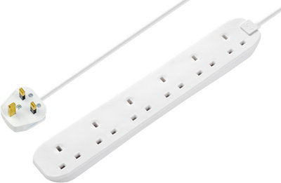 Masterplug Bsg1N-Bd 6 Socket 13A White Extension Lead1M from B&Q
