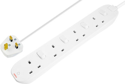 B&Q -  Swc4210N-Bd 4 Socket 13A Switched White Extension Lead2M