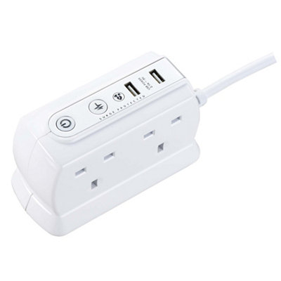 Masterplug Surge White 4 Socket Extension Lead With Usb2M from B&Q