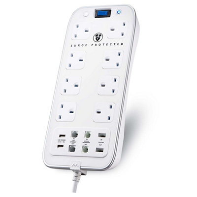 Masterplug Surge White 8 Socket Extension Lead With Usb2M from B&Q