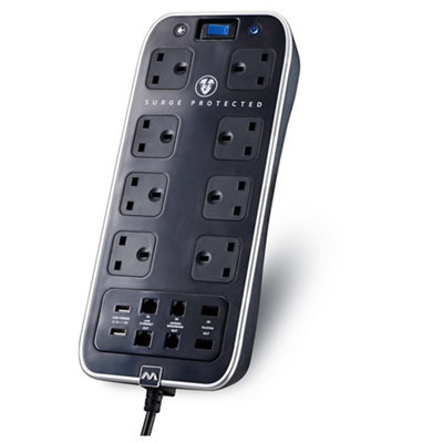 Masterplug Surge Black 8 Socket Extension Lead With Usb2M from B&Q