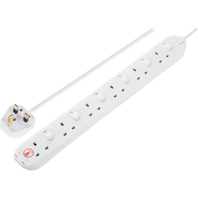 Masterplug Swsrg6210N-Bd 6 Socket 13A Switched Surge Protected White Extension Lead2M from B&Q