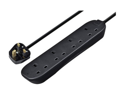 Masterplug 4 Socket Extension Lead 13A 2 MetreBlack from B&Q