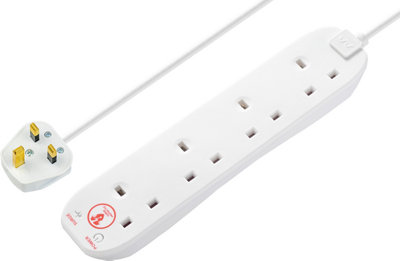 Masterplug Srg48N-Bd 4 Socket 13A Surge Protected White Extension Lead8M from B&Q