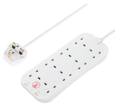 Masterplug Srg82N-Bd 8 Socket 13A Surge Protected White Extension Lead2M from B&Q
