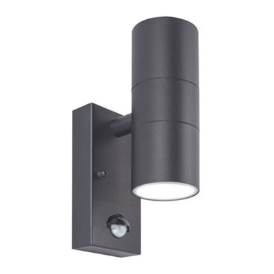 Luceco Azurar Up/down Ip44 Gu10 Wall Light With Pir Sensor Slate Grey from B&Q