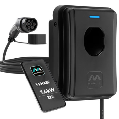 B&Q -  Tethered 5M Type 2 Smart Ev Wall Charger Mode 3 Black 7.4Kw