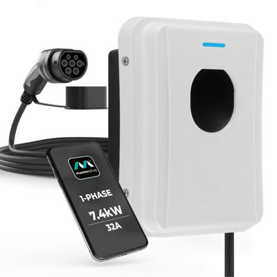 B&Q -  Tethered 5M Type 2 Smart Ev Wall Charger Mode 3 White 7.4Kw