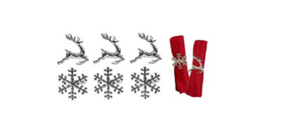 Shop4allsorts Christmas Napkin Rings 6 Silver Serviette Holder Ring Reindeer & Snowflake from B&Q